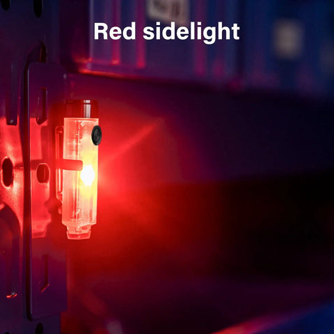 A5 G3 USB C Rechargeable Pocket Flashlight With Red Side Light 650 Lumens 9 Modes Luminous Body on metal surface