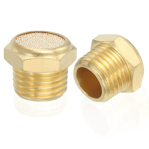 Brass Pneumatic Exhaust Muffler Kit With One Quarter Inch NPT, Three Pieces, Flat Sintered Air Breather Vent Filters