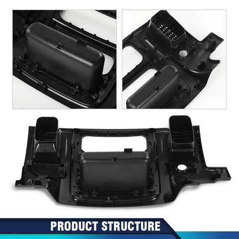 Front view of PIT66 dash center radio bezel with storage box, solid black plastic for Dodge Ram 1500/2500/3500