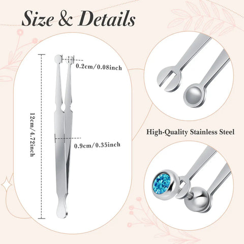 9 Piece Stainless Steel Piercing Tool Kit With Ball Grabber And Clamps, size and details in high-quality finish.