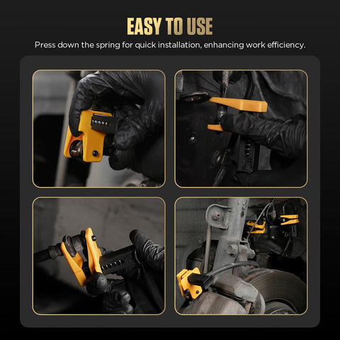 All In One Universal Brake Line Clamp Kit, Four Piece Set For Three Eighths, Five Sixteenths And One Half Inch Lines shown in use