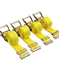 Four yellow Heavy Duty Ratchet Tie Down Straps 2 Inch By 15 Foot Four Pack with zinc plated hardware for transport
