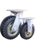 Eight Inch Pneumatic Caster Wheel Equipped With Silent Rubber Tires For Flatbed Trolley Replacement, featuring two wheels with shock-absorbing tires.