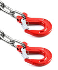 2 Pack Grade 80 Drop Forged Alloy Steel Clevis Sling Hooks With Latch connected to chain, heavy duty red painted rigging.