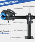 Bike Repair Wall Mount Stand With Adjustable Clamp For Road And Mountain Bikes Heavy Duty Bicycle Rack Hanger For Garage Or Home Workshop Sturdy Wall Mount Workstand For Easy Maintenance And Quick Repairs illustrating construction materials like ABS, aluminum alloy buckle and steel frame tube