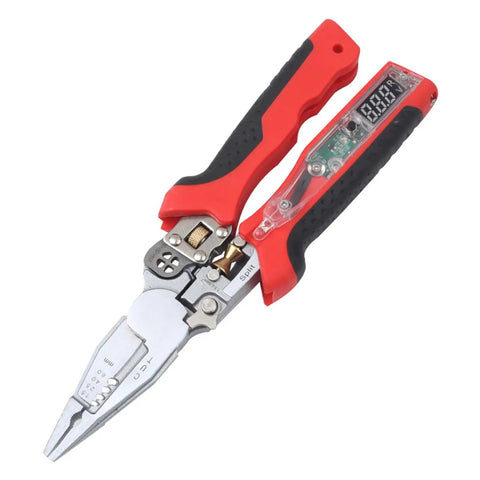 Rugged Pliers Cable Stripper And Wire Cutter With Built In Voltage Tester LED Work Light Digital Multimeter Compatible Ergonomic Non Slip Handle