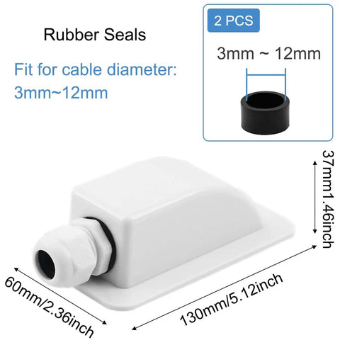 Solar Cable Entry Gland Single Port Waterproof ABS IP68 Duct 3-12mm For RVs Boats White 2 Pack with mounting brackets dimensions