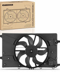 Engine Radiator Cooling Fan Assembly For Buick Verano And Chevy Cruze Straight Bolt Up Slick Plug And Play Heavy Duty Heat Management Part Top Shelf Cooling Solution With Integrated Shroud showcasing 7 blade fan and stylish packaging.