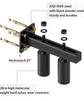 Adjustable 3 Inch Slide Gate Guide Roller System With Rust Proof Heavy Duty Steel Gate Support Assembly And Dual Hard Nylon Guiders For Anti Tipping Sliding Gates Up To 4 Inches Universal T Shaped Bracket Made From AISI 1045 Steel, showing black steel bracket and nylon rollers.