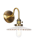 Nordic Ceramic Gold Wall Sconce With On Off Switch Reading Light Fixture, scalloped ceramic shade, vintage brass mount.