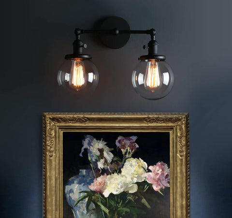 Two Light Vintage Wall Sconces With On Off Switch Globe Glass Vanity Bathroom Light Fixtures Industrial Style Wall Lighting For Living Room And Bedroom E26 Base 110 220V