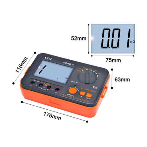 Pro Grade Digital Milliohm Meter 3 1/2 Digit 4 Wire Test With LCD Backlight Ultra Low Resistance size dimensions