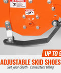 Adjustable skid shoes on 45 Inch Tractor Rotary Tiller Attachment With 3 Point Hitch Cat 1 Chain Drive PTO Shaft Included