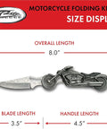 Motorcycle Style Folding Knife With 4.75 Inch Etched Stainless Blade Cast Metal Bike Handle Built In LED Light