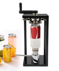 Top Shelf Manual Jar Sealer For 55Mm Soda Pots With Heavy Steel Build and Smooth Rotary Winder in use with cans.