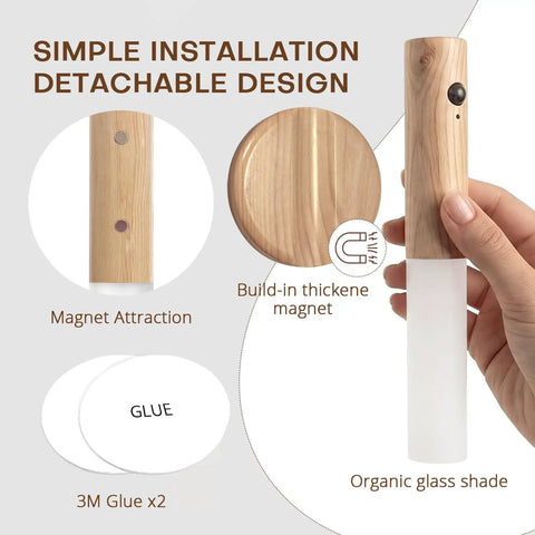 Keep Your Hallway And Patio Hella Bright With These Nifty Rechargeable Motion Sensor Wall Lights That Auto Trigger At Dusk For Hassle Free Mounting And Serious Emergency Backup In A Pair featuring a hand holding a lamp with wood and glass design.