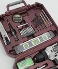 Top Shelf 12V Lithium Cordless Drill Power Tool Set With 58 Pcs Heavy Duty Carbon Steel Bits And Metric Screwdriver Bits in case.