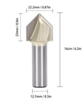 Solid 1/2 Inch Shank 90 Degree V Groove Router Bit Made With Tungsten Carbide for cutting MDF and wood projects.