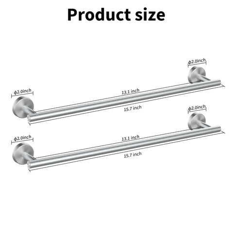 Brushed Nickel 2 Piece Towel Bar Set For Bathroom, 24 Inch Double Towel Rack, product size diagram with measurements