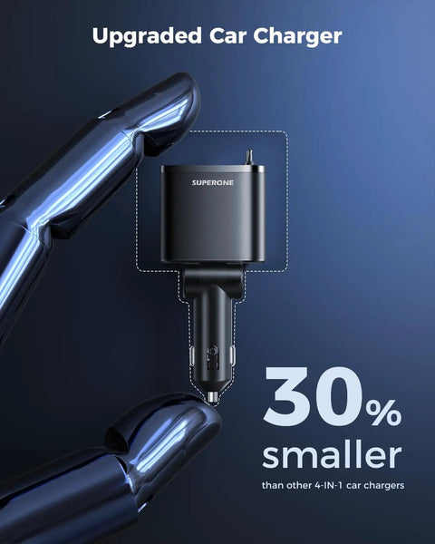 Retractable Car Charger 99W Dual Extendable Cables USB C Fast Charge For iPhone 17 16 15 14 13 12 And Samsung On The Go