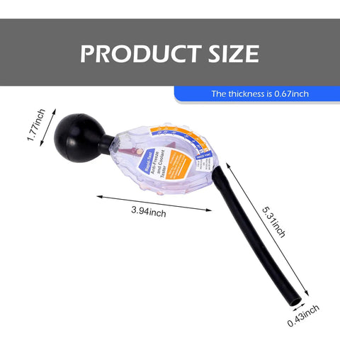 Universal Dial Antifreeze Tester For Car Coolant Hydrometer with size dimensions showing 1.7in x 3.94in x 5.31in.
