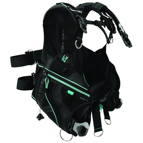 Women's Weight Integrated Jacket Style BCD For Scuba Diving With Six Stainless Steel D Rings, Magenta Trim, Size Large