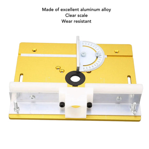 Premium Anodized Gold Aluminum Router Lift Base Delivering Dead Nuts Height Precision And Complete Shop Hardware Kit For Router Table Woodworking Builds, showing clear scale and sturdy construction.