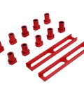Pro Grade 10 Pack Bench Dogs Non Slip Aluminum Clamps for Woodworking Workbench Stops 20mm Dia with 2 Red Bases, Anodized Alloy