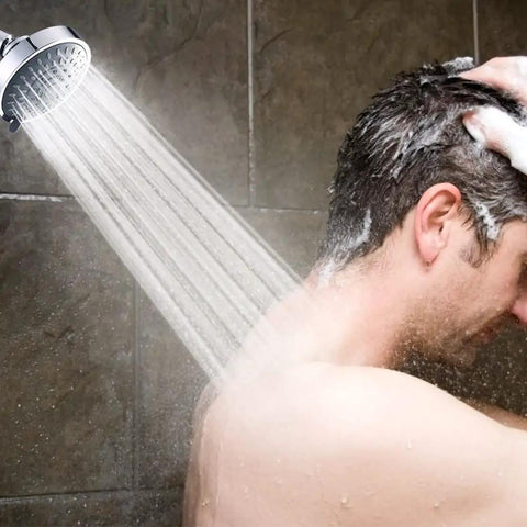 High Pressure Rain Shower Head With Five Settings And Durable ABS Plastic Body And Adjustable Swivel Ball Joint Delivers Spa Like Home Shower Experience Even On Low Water Flow And Pressure
