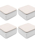 Get Some Serious Clearance Around The House With These 4 Pack Self Adhesive Furniture Risers Built Tough From Solid Carbon Steel To Lift Beds And Sofa Frames A Full 1.2 Inches Making It Easy To Sweep And Mop While Keeping The Place Fresh - white square steel furniture risers with felt tops.