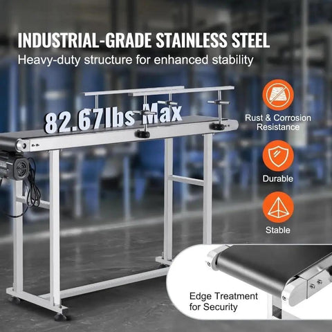 Industrial Conveyor Table 59 By 7.8 Inch Stainless Steel Belt System With 60W Motor Electric PVC Anti Static Adjustable Speed