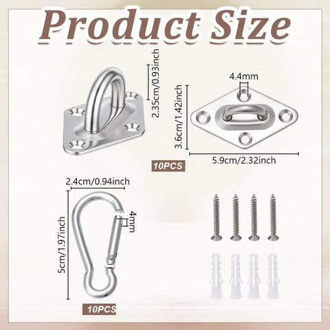 Heavy Duty Stainless Steel Pad Eye Hooks 10 Pack U Shaped Ceiling Mounts With Screws For Hammock Stand Swing Chair Outdoor Indoor Hanging Weather Resistant 304 Stainless Steel Construction Built To Last, 5.9cm x 3.6cm