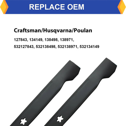 2 Pack High Lift Mower Blades For 42 Inch Decks Fits Craftsman Husqvarna Poulan Replaces 127843 138498 138971 532127843