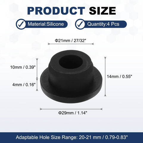 4 Pack T Shaped Silicone Plugs Twenty One Point Three Millimeter Diameter Twenty Seven Thirty Second Inch Snap In Hole Seal