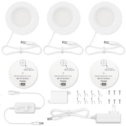 Slick 2.75 Inch LED Puck Lights 3 Pack Plug In Under Cabinet Lighting 3000K Soft White 420 Lumens Surface Mount For Kitchen Cabinets And Closets Gotta Love The Glow Easy Setup