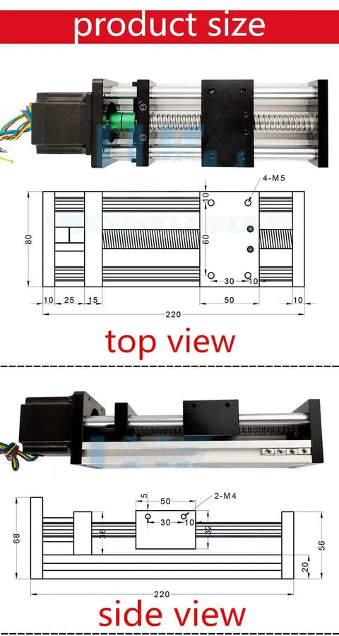 SFU1610 Linear Motion Ball Screw Sliding Table 450mm 500mm X Y Z Axis Guide Rail System, top view with 220mm dimensions