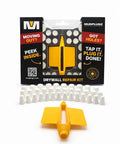 Drywall Hole Repair Kit With 36 Plugs In Three Sizes Half Inch Five Eighths Inch And Three Quarter Inch with reusable prep tool visible