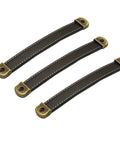 Three Piece Leather Wrapped Drawer And Cabinet Handles Set in Brown Zinc Alloy Finish shown in a set of three pieces