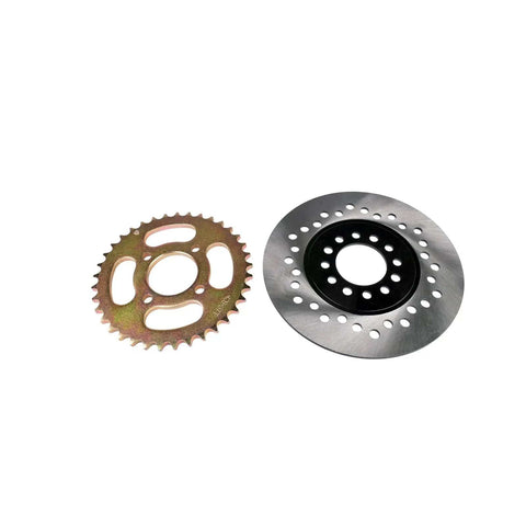 32 Inch Rear Axle Assembly Kit For Go Kart And ATV With Shaft Hub Chain Brake Master Cylinder Caliper Brake Disc Pillow Blocks Sprocket Mounting Hardware DIY Replacement, showing sprocket and brake disc components.