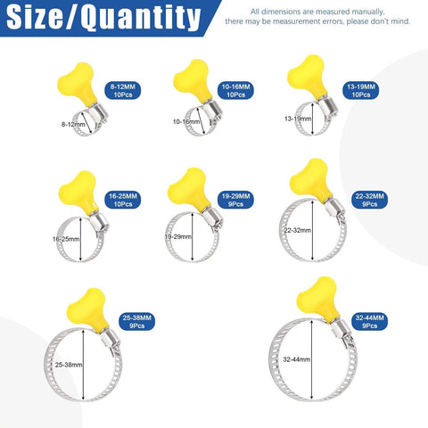 76 Piece Adjustable 8 To 44 mm Range Hose Clamps Kit Key Type Stainless Steel Worm Gear Clamps With Plastic Handle