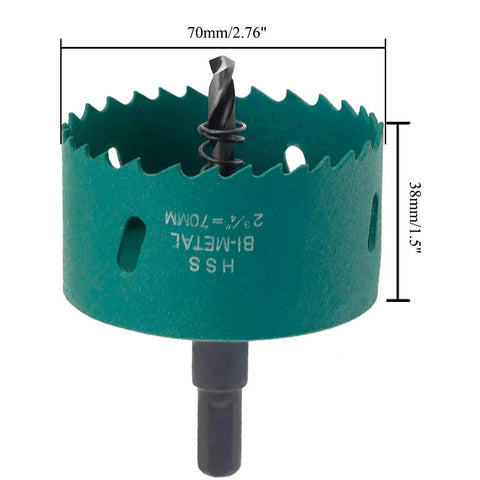 Two And Three Quarters Inch Bi Metal Hole Saw With Arbor and Bits For Fast Smooth Cuts In Wood Plastic Drywall Fiberboard