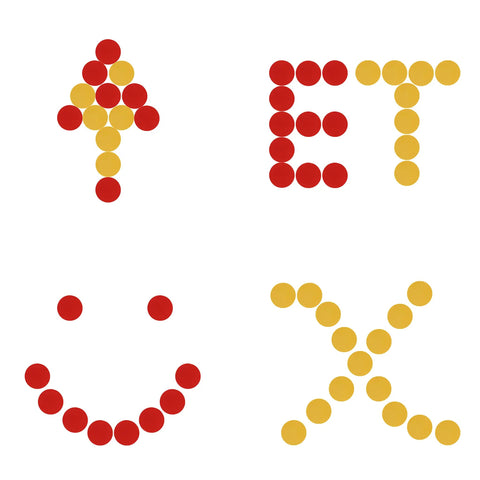 Totally Kid Approved Two Color Counters 100 Pack In Heavy Duty Plastic Case arranged as symbols and letters on a white background.