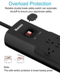 12 Outlet Surge Protector Power Strip With 3480 Joule Defense, showing safety switch and overload protection feature.
