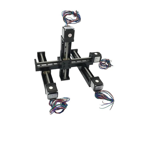 Dope Mini Sliding Table Gantry Kit With Nema11 28mm Trapezoidal Lead Screw Automatic Locking Motor For XY And XYZ Axis Linear Rail Guide Stage Z Axis 50mm Stroke And XY 200mm Two Pitch, black metal frame
