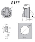 Front and side view diagrams of a 2-inch stainless steel flush pull slam latch for boat hatches, pack of 2