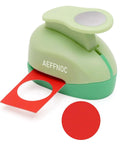 Green 1 Inch Circle Hole Punch for Crafts and DIY Arts, Handy Lever Action shown with a red paper cutout and smooth sliding release feature