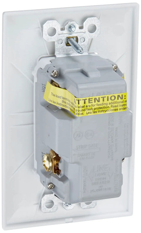 Back view of Radiant 15 Amp GFCI Self Test Tamper Resistant Decorator Duplex Electrical Wall Outlet with USB A and C Ports