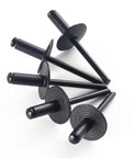 All Black Large Flange Blind Rivets Set Aluminum Body With Steel Mandrel One Eighth Inch Diameter One Half Inch Grip Length
