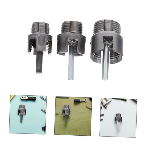 Heavy Duty Pipe Threader Set For Pvc And Metal Pipes, Electrician Threading Tool Compatible With Electric Drill For Plumbing Projects, showing steel cutting heads.
