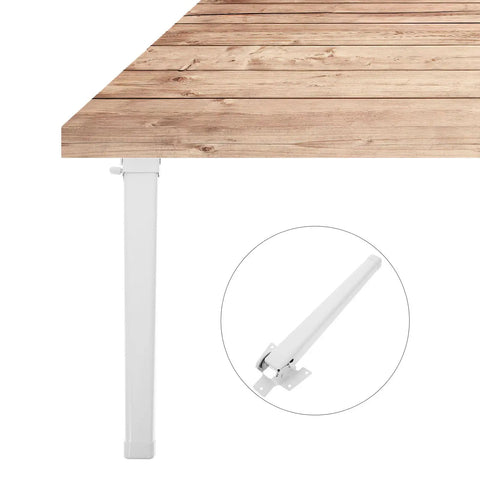 Four Piece Replacement Table Legs For Window Sill And Coffee Tables, foldable white plastic leg with iron core support, angle view.